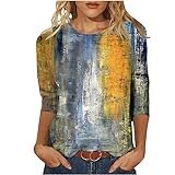 Womens Tops 3/4 Length Sleeves Women Crewneck 3/4 Sleeve Shirt Blouse Summer Casual Tops Trendy Western Long Sleeve Tunic Tops for Ladies Loose Fit Gray L