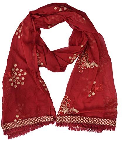 Image of YOUTHQUAKE Heavy Embroidered Work Chiffon Dupatta for Womens & Girls With Fancy Lace