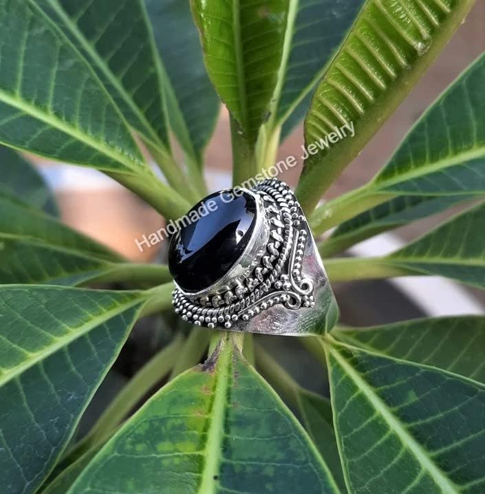 Natural Black Onyx Gemstone Ring Oval Stone Ring Handmade Ring Cabochon Ring Statement Ring Boho Ring Healing Crystal Ring Bridesmaid Gift Ring Best Gifts Forever Trendy Ring Black Onyx Jewelry