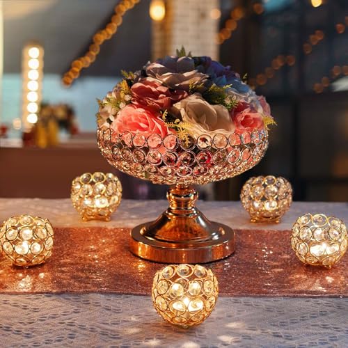 Hollow-Carved Design Crystal Fruit Bowl Food Bowl for Table Centerpiece, Fruit/Artificial flowers Holder for your Counter,Elegant Crystal Bowl for Party table(Gold, 1PC) - Image 5