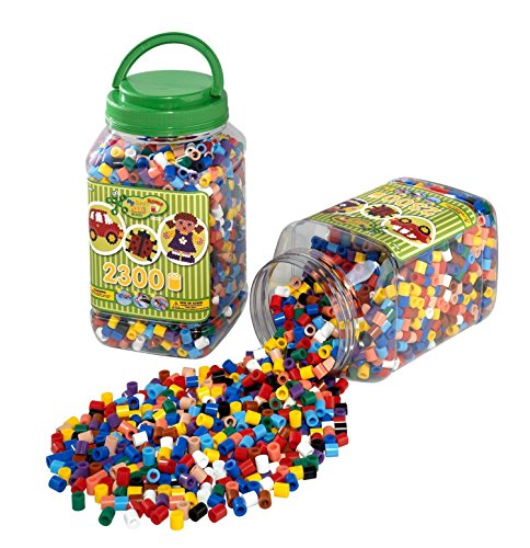 Hama Perlen 8587 Bügelperlen Dose mit ca. 2.300 bunten Maxi Bastelperlen mit Durchmesser 10 mm bunter Mix, kreativer Bastelspaß für Groß und Klein