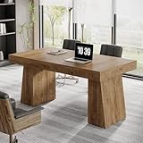 Tribesigns 55 Inches Executive Desk, Mid-Century Modern Home Office Desk, Wood Computer Table Business Workstation Small Conference Table, Light Brown