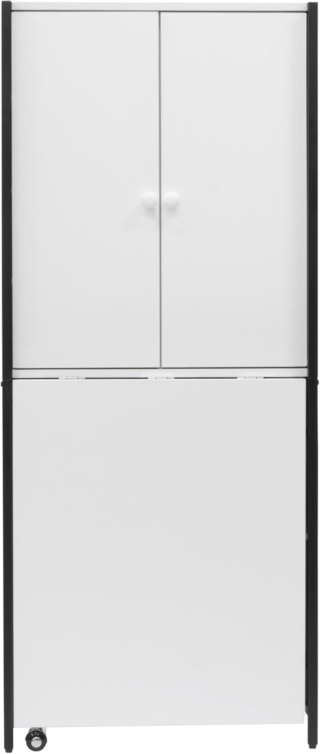 Sew Ready Folding Craft Armoire Cabinet – 58.75″ Tall Multipurpose Workstation with Drop-Leaf Table, Wheel, Powder-Coated Steel Frame, Charcoal/White