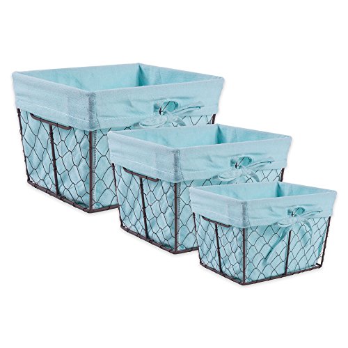 Dii Farmhouse Chicken Wire Storage Baskets With Liner, Set Of 3, Rustic Aqua, Assorted Sizes #TOP27
