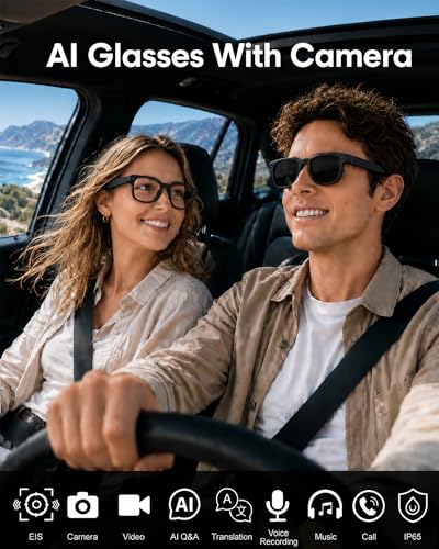 Image of Coucur AI Smart Glasses with Camera, 8MP 4K Camera Glasses & 1080P Video Recording Glasses, ChatGPT Voice Assistant, 139 Languages Real-Time Translation, Open Ear Earbuds for Travel /Meetings /Vlog