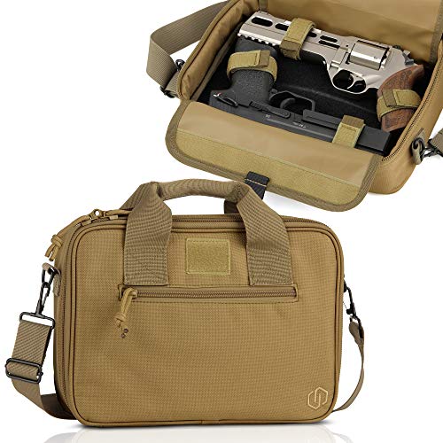 Savior Equipment Tactical Double Handgun Firearm Case Pistol Bag - Additional Magazine Storage Slots, Lockable Compartment w/Adjustable Shoulder Strap