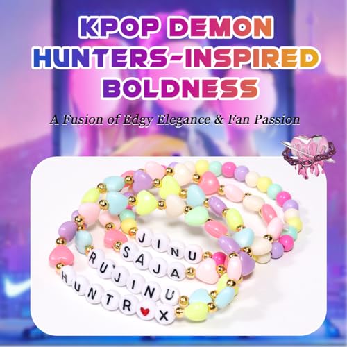 AICase for Kpop Demon Hunters Merch For Saja Jinu Rujiun Rumi Zoey Mira Inspired Bracelets 4 Pcs Stackable Stretch Friendship Beaded Bracelets for Huntrix k pop Merchandise Jewelry Gifts for Fans2