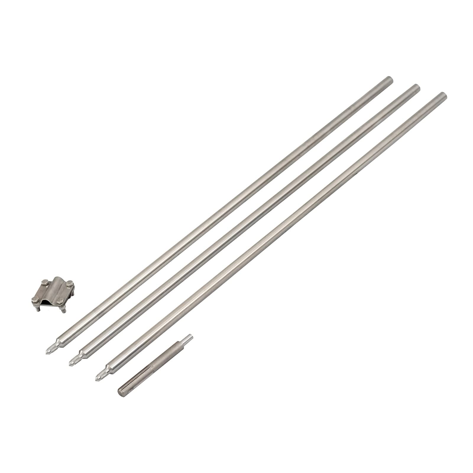 Tiefenerder Staberder Erdung Erder Ø 20 mm V4A Edelstahl Schlagspitze Klemme SDS (3m Set m. Klemme u. SDS Max Schlagkopf)