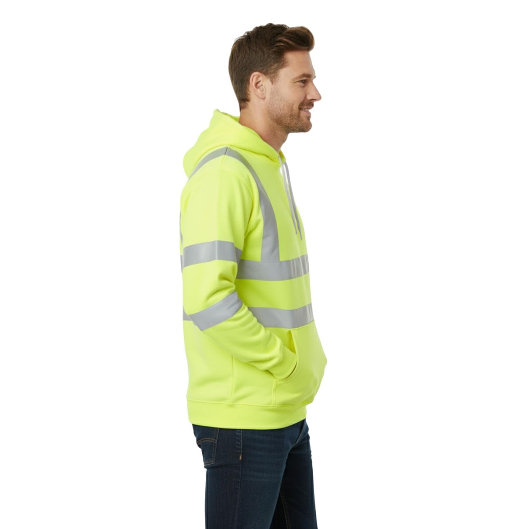 Felpa da uomo con cappuccio in pile ad alta visibilità Giallo fluo XXL