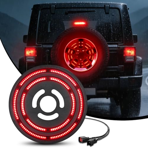Image of Nilight Spare Tire Brake Light Red Double Row LED Ring 3rd Third Stop Rear Wheel Lights Plug and Play Fit for 2007-2017 Jeep Wrangler JK JKU