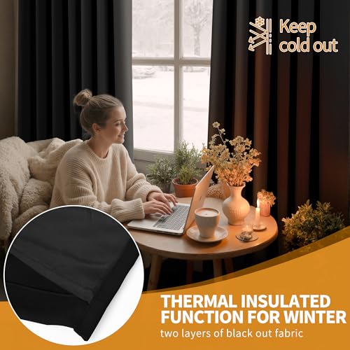 Image of YoungsTex Insulated 100% Blackout Curtains for Bedroom, Black Out Thermal Drapes with Grommet Privacy Energy Saving for Living Room Windows, 2 Panels, 52 X 63 Inch