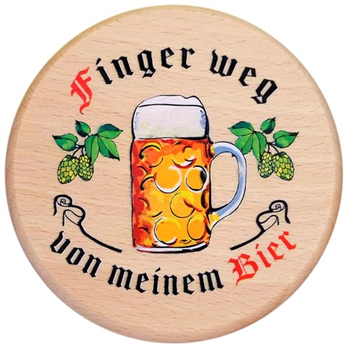 Kaltner Präsente Geschenkidee - Insektenschutz für Gläser und Getränke aus echtem Holz/Bier Wein Bierdeckel Biergläser Weingläser Tassen Biergarten/Finger weg