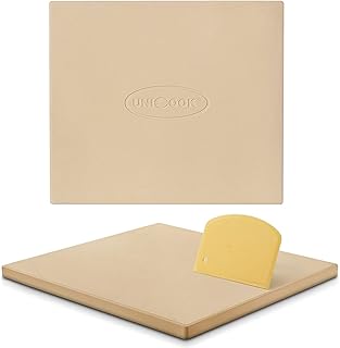 Unicook Pizza Stone for Oven and BBQ, 16 x 14 Inch Rectangular Pizza Grilling Stone, Heavy Duty Cordierite Bread Stone, Thermal Shock Resistant Baking Stone for Pizza, Bread, Cookies, Includes Scraper