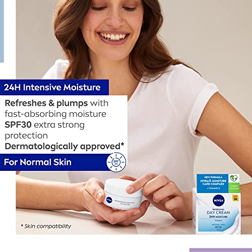 NIVEA Refreshing Day Cream (50ml), Day Cream for Women Provides 24 Hour Moisture, NIVEA Face Cream Enriched with Vitamin E and SPF 30 for Normal Skin - Image 3