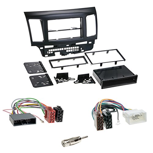 Zestaw do zabudowy: radio samochodowe podwójna DIN ramka na radio uchwyt czarny + kabel przyłączeniowy do radia ISO adapter radiowy + adapter antenowy do Mitsubishi Lancer CYO od 2007 tylko do