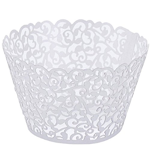 Switty 50 Stück Perlmutt-Papier Ranke Spitze Cup Cake Wrappers Cupcake Tower Cake Decoration Supplies Weiß Cover