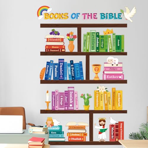 Cinrobiye Religious Classroom Decals Peel and Stick,Kid Church Wall Decor Stickers Books of The Bible Learning Bulletin Board Sunday Party Supplies for Christian Vacation Bible Chalkboard Decor