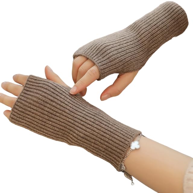 Arm Warmers for Women, Long Fingerless Gloves for Women, Winter Knitted Arm Sleeves Gloves for Teen Girls, Fashion Half Finger Hand Warmer for Daily, Party, Hip Hop