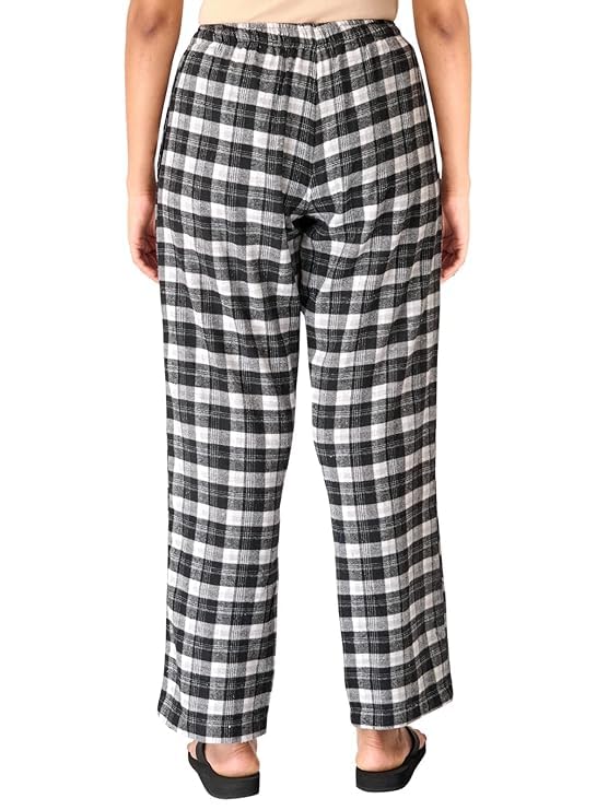 Image of Womens Multicolor Cotton Checkered Pyjama | Checks Pajama for women with Elastic & Drawstring Plus Size (S TO 8XL)