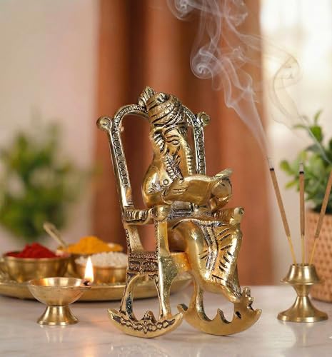 Image of KridayKraft Metal Chair Ganesh ganpati Idol with Reading Ramayan Home Decoration and Gifts for Your Love Once