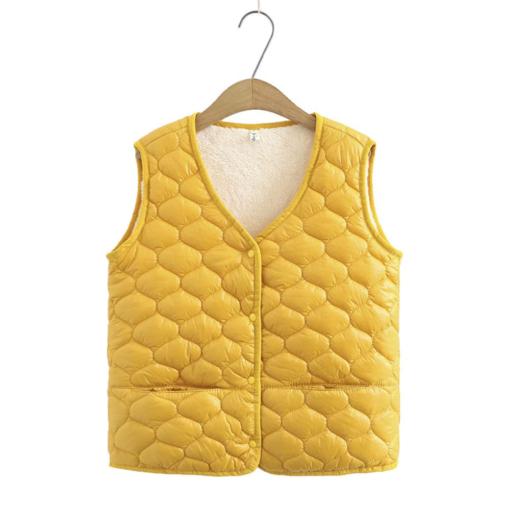 Gilet Sans Manches Femme,Gilet Matelassé Femme Plus Velours Jaune Veste Courte Sans Manches Steppweste Gilet Élégant Manteau Sans Manches Hiver Chaud Femmes Gilet À L'Intérieur Porter Accueil