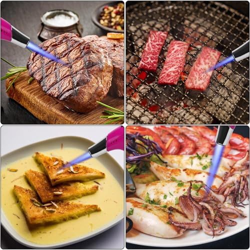 Image of TBTEEK Butane Torch T901, Kitchen Torch Cooking Torch with Safety Lock & Adjustable Flame for Cooking, BBQ, Baking, Brulee, Creme, DIY Soldering(Butane Not Included), Rose