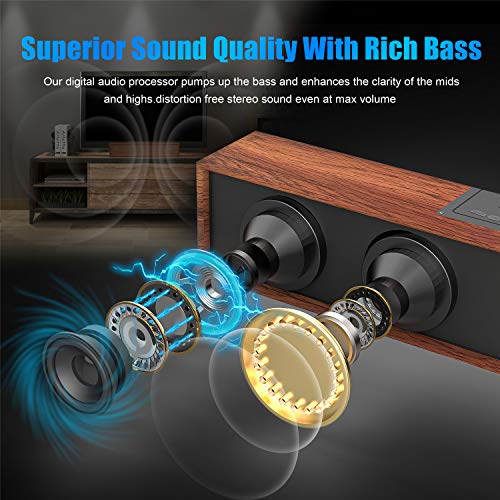 Smalody Computer Speakers, Wood Wireless Sound Bar Speaker For Desktop, Pc Speaker With Bluetooth 5.3 & Wired Usb Aux-In Connection For Monitor, Laptop, Tablets, Cellphone #TOP3