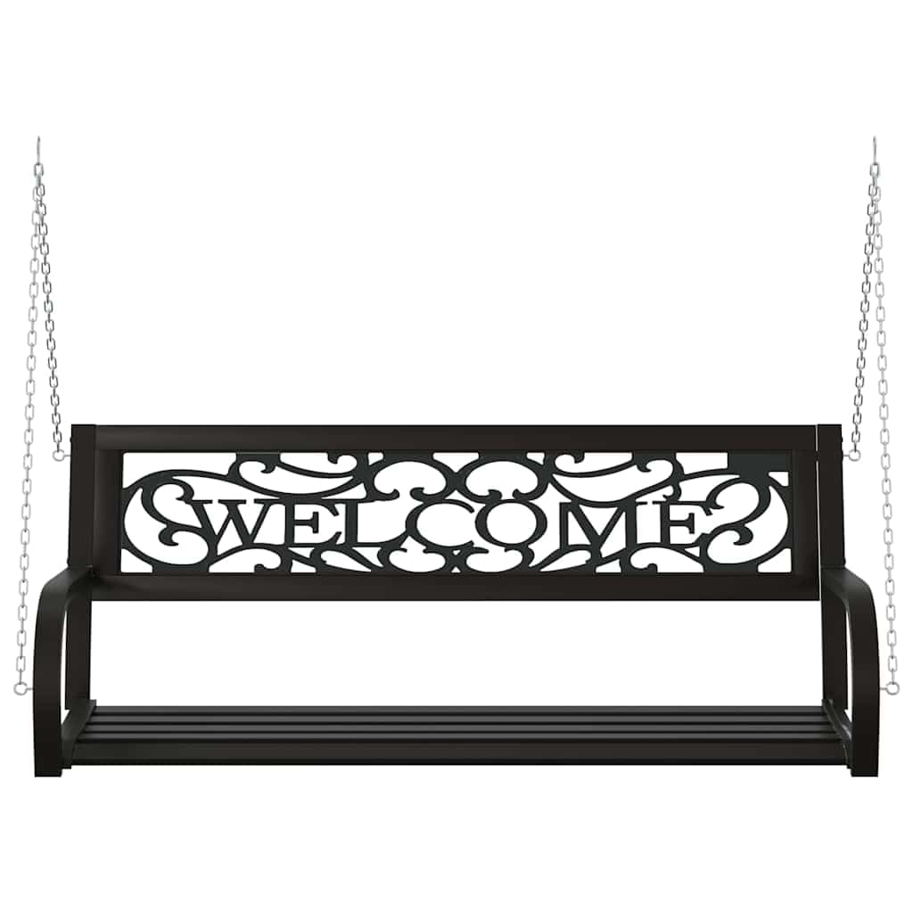 Balancín Jardín 125 cm Acero Plástico Negro | Colgante con reposabrazos, cadenas incluidas, respaldo de bienvenida, uso al aire libre