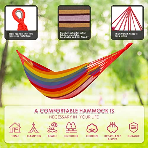 Gold Armour Hammock, Brazilian Style Hammock with Tree Straps for Hanging Durable Hammock, Portable Single Double Hammock for Camping Outdoor Indoor Patio Backyard (Rainbow) - Image 3