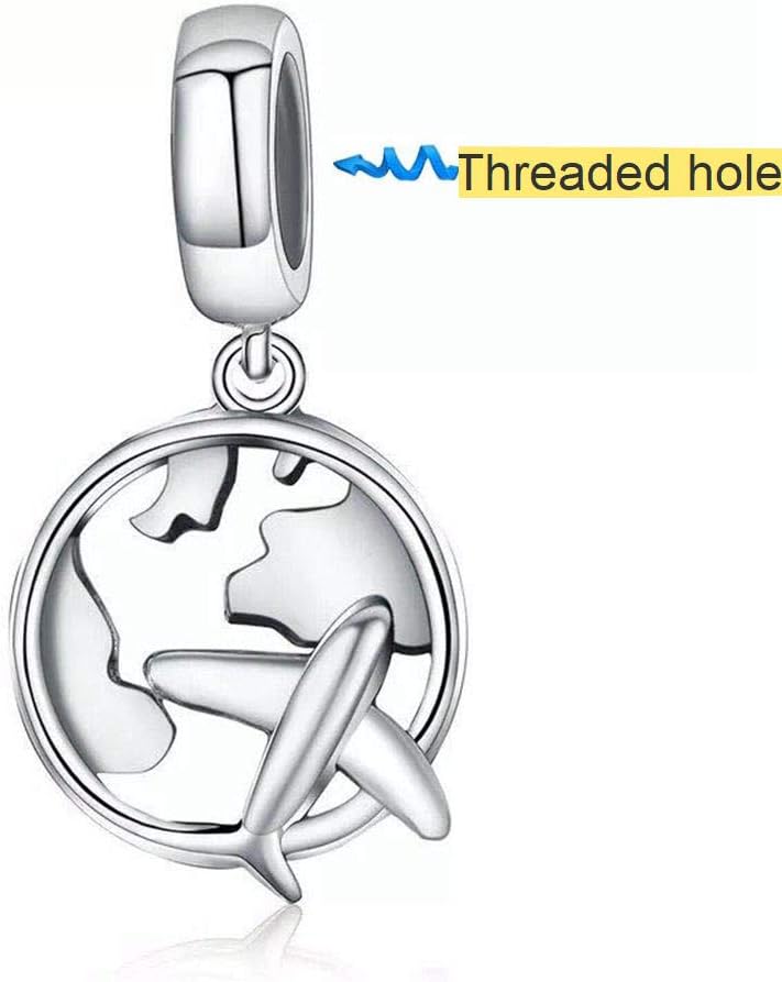 Airplane Dangle Charm 925 Sterling Silver Travel Beads Plane Charm fit Women Bracelets （Threaded hole） - Image 2