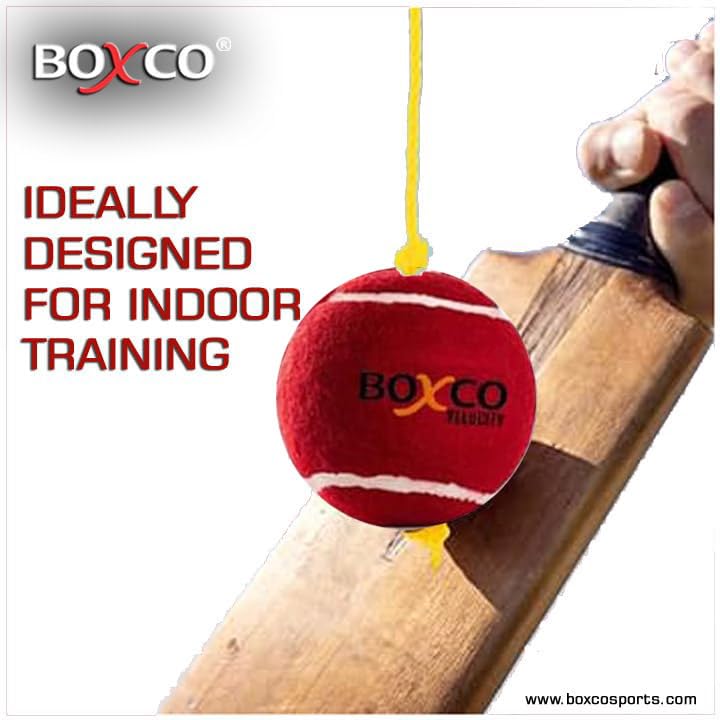 Image of BOXCO Velocity Heavy Weight Hanging Tennis Cricket Ball for Match Practice & Training, Hanging Cricket Ball for Indoor /Outdoor Knocking (Maroon, Pack of 1)