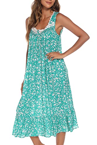 Image of AVIIER Cotton Nightgowns for Women Sleeveless House Dress Ladies Long Nightdress with Pockets S-XXL