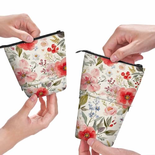 Image of Swono Floral Colored Pencil Case Romantic Watercolor Blossoming Botanical Flowers Wreath Standing Pencil Case Pencil Pouch Pencil Holder Colorful