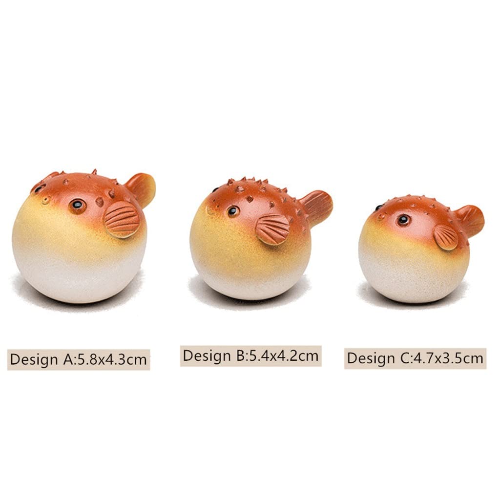 Amazon.co.jp: 紫色の粘土ティーペット手作りフグ像の装飾品動物の置物