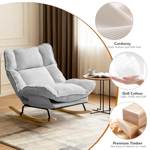 Image of JPBSTO Rocking Chair with Adjustable High Backrest, Extra-Wide Upholstered Glider Rocker, Comfy Accent Chair for Living Room Bedroom