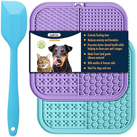 Dog Lick Mat with Suction Cups with 1 Silicone Spatula for Pets, BPA-Free, Dishwasher Safe, Dog Cat Licking Pad for Bathing Training (Blue and Purple) Pack of 2 Cover