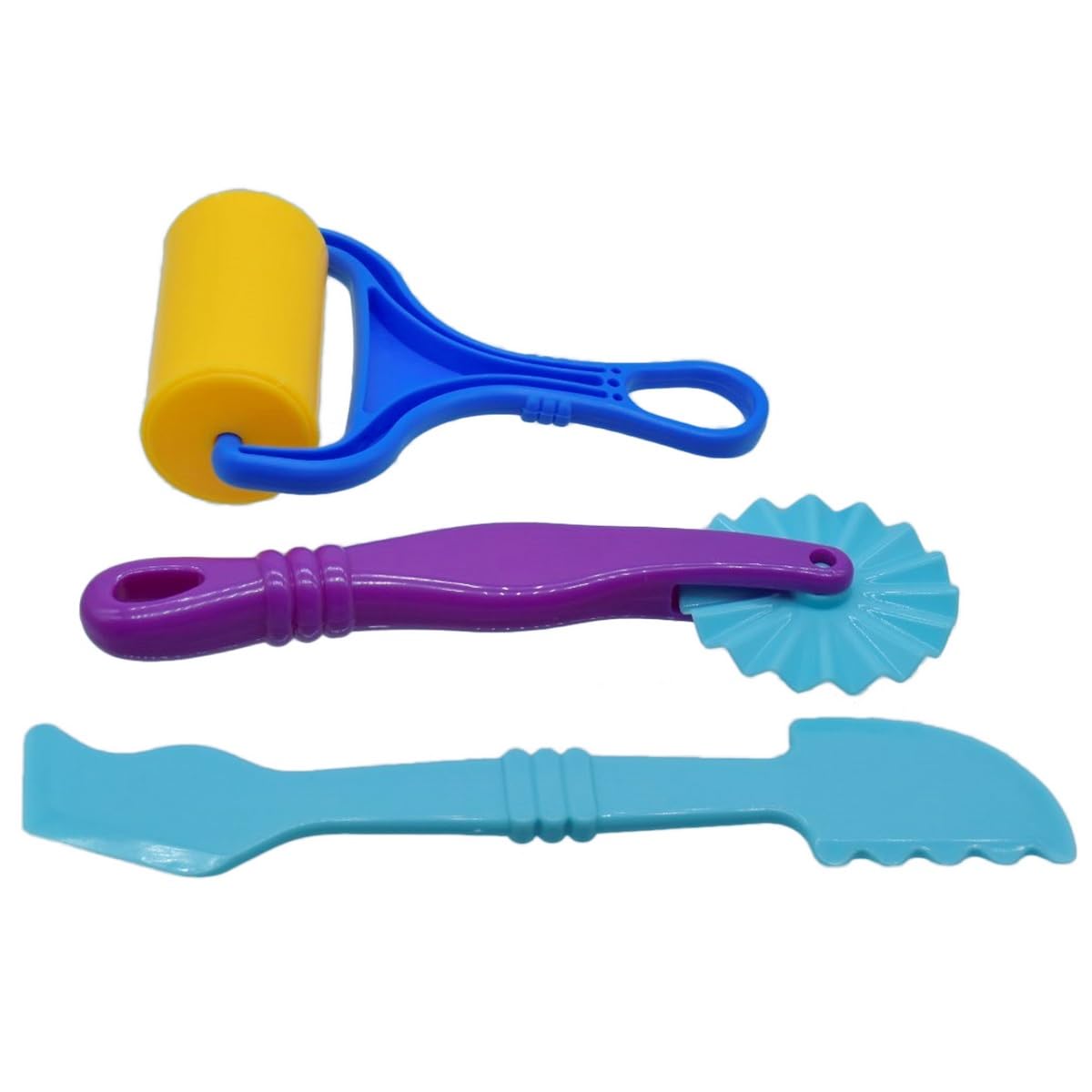 Aadya Crafts Clay Modelling Tools Set, Plastic, Non-Toxic, for Kids, 3 Pcs, Roller, Cutter and Scraper, CN-009