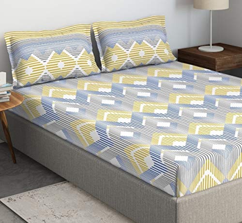 Image of DDECOR - Vibrance 100% Cotton Fitted Bedsheet with 2 Pillow Covers, King Size, Multi