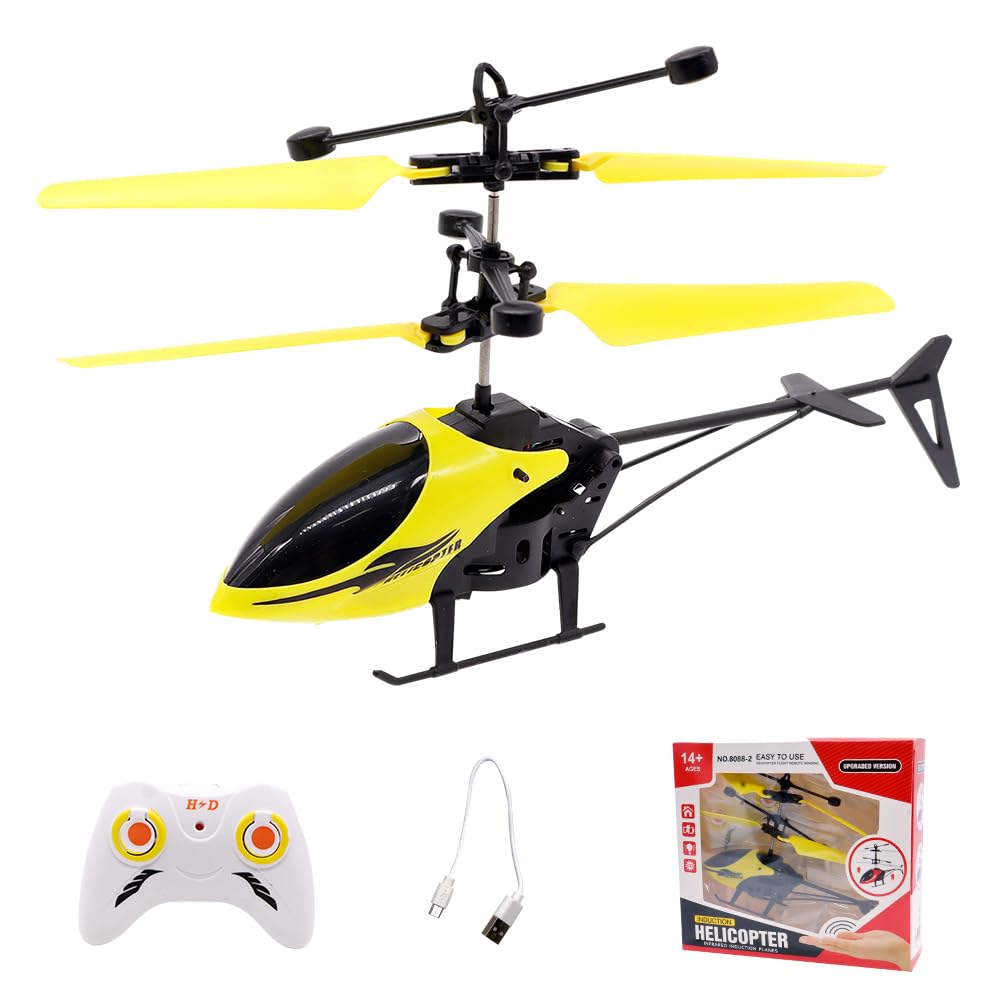 WFKKMEQ RC Helicopter, Remote Control Helicopters, Aircraft Model Helicopters, One Key Take Off and Landing, Easy to Fly Indoor and Outdoor Radio RC Flying Birthday Presents (Yellow)