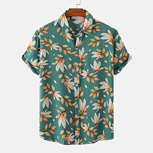 Chemise hawaïenne pour hommes anti-transpiration séchage rapide imprimé feuilles vertes
