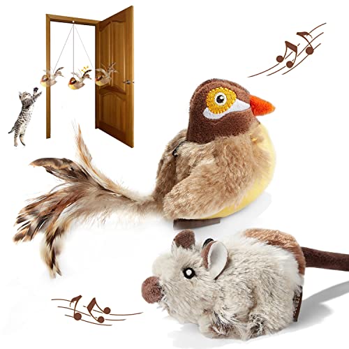 Juguete de ratón interactivo con pájaro gato y ratón (pájaro marrón con cuerda) Cover