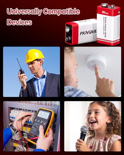 Image of PKNOVA 9V Batteries Carbon 9 Volt Battery for Smoke Detector 6F22 Square Battery, Long-Lasting, 8 Pack
