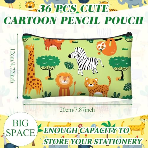 Image of Affrolling 36 Pcs Cartoon Animal Pencil Case Bulk Cute Cartoon Pencil Pouch Multicolor Canvas Pen Bag Organizer with Zipper Stationery Back to School Supplies(Funny)