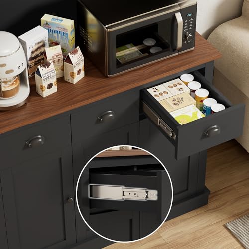 Image of 71 inch Kitchen Hutch with Charging Station Black