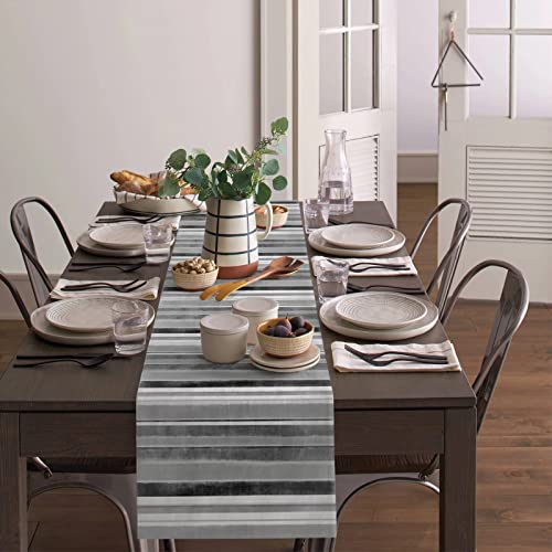 Chemin de table rayures gris HGCHH 33x178cm pour decoration