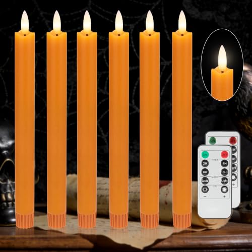 Image of Orange Fall Flameless Taper Candles with Remote, 6 Pcs Halloween Tapers
