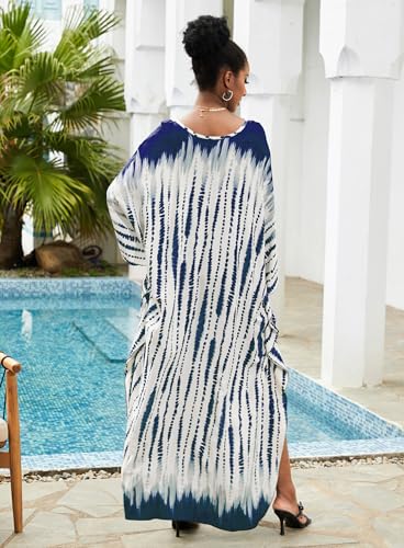 Kaftan Dresses Plus Size V-Neck Women's Swimwear Cover Ups Tie Dye Batwing Sleeves Mumu Caftan Dress3