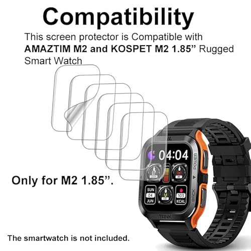 Smaate Screen Protector Compatible With Amaztim M2 And Kospet Tank M2 1.85” Rugged Smart Watch, Soft Tpu, 6-Pack, Bubble Self-Healing #TOP1
