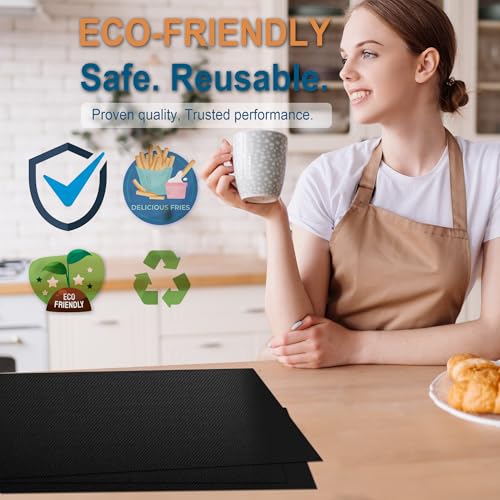 Image of Oven Liners for Bottom of Oven - 3 Pack Large Oven Mats, 17 inchx25 inch Non-Stick Reusable Liner for Electric, Gas, Toaster Ovens, Grills - Kitchen Accessory to Keep Oven Clean (3, Black)