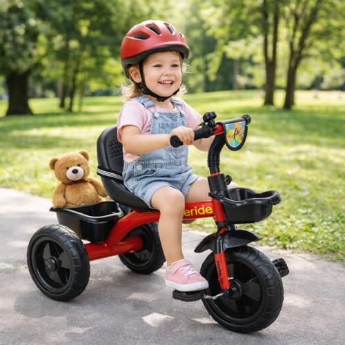 Image of Smart & Safe Kids Tricycle with EVA Wheels, Storage Basket & Seat Belt | Kiddo 3-Wheel Tricycle Cycle for Toddlers Age 3-5 Years | Red Baby Tricycle for Boys & Girls (Red)